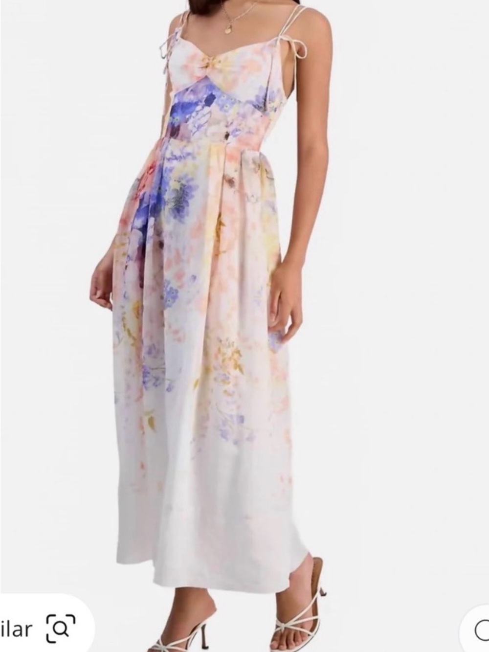 En Saison Pastel Floral Tie-Strap Midi Dress in Pink, Lavender, Yellow